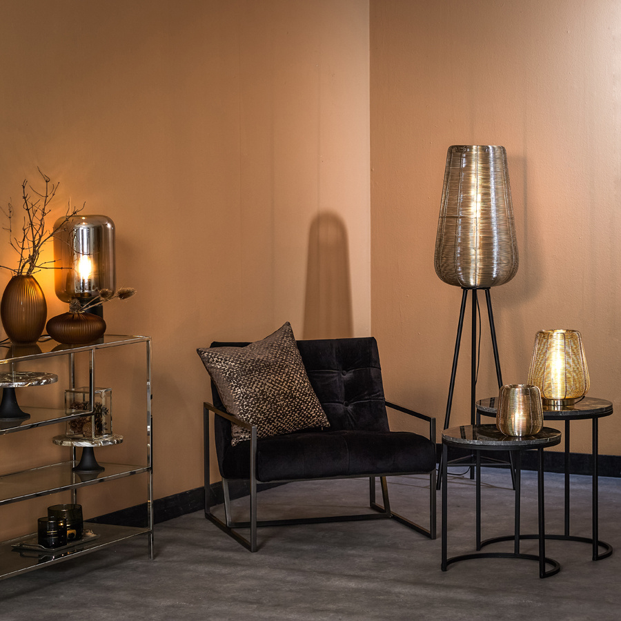 Light & Living - Bijzettafel - Alfio - 49x49x53.5cm | Steen - Zwart - Set van 2