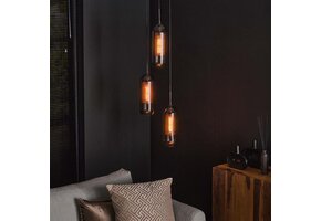 Hoyz - Hanglamp 3L Smoke - Getrapt - Glas-geperforeerd staal - Artic zwart