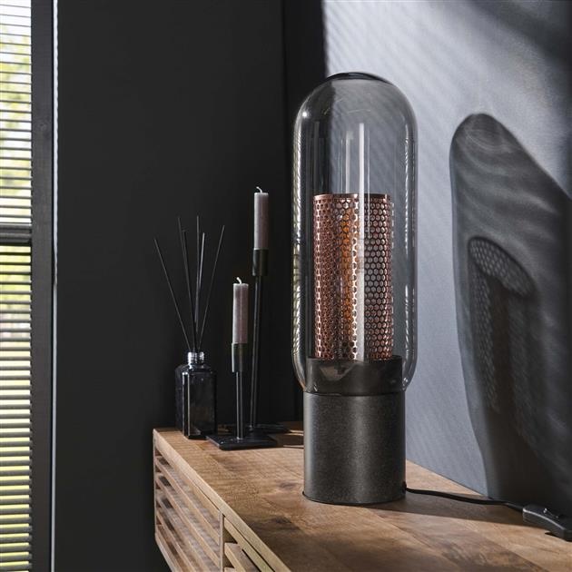 Hoyz - Tafellamp Smoke - Glas-geperforeerd Staal - Artic zwart