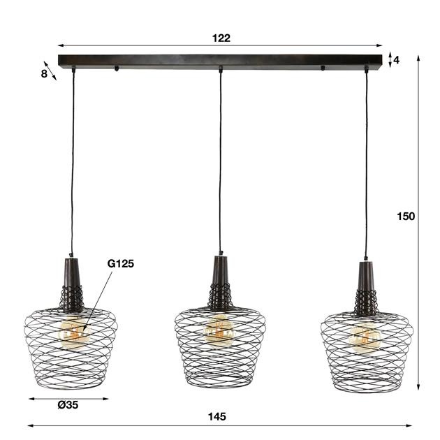 Hoyz - Hanglamp 3L Accent - Antiek Koper Finish