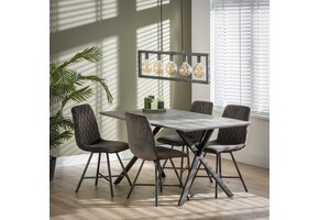 Hoyz Collection - Eetkamertafel blad ovaal - Eettafel betonlook - Vintage staal - Grijs - 160x90cm