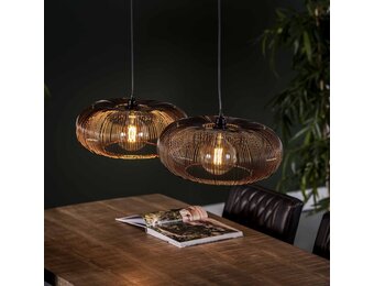 Hoyz - Hanglamp met 2 lampen - Koper kleurig - 150cm - Disk vorm Ø43