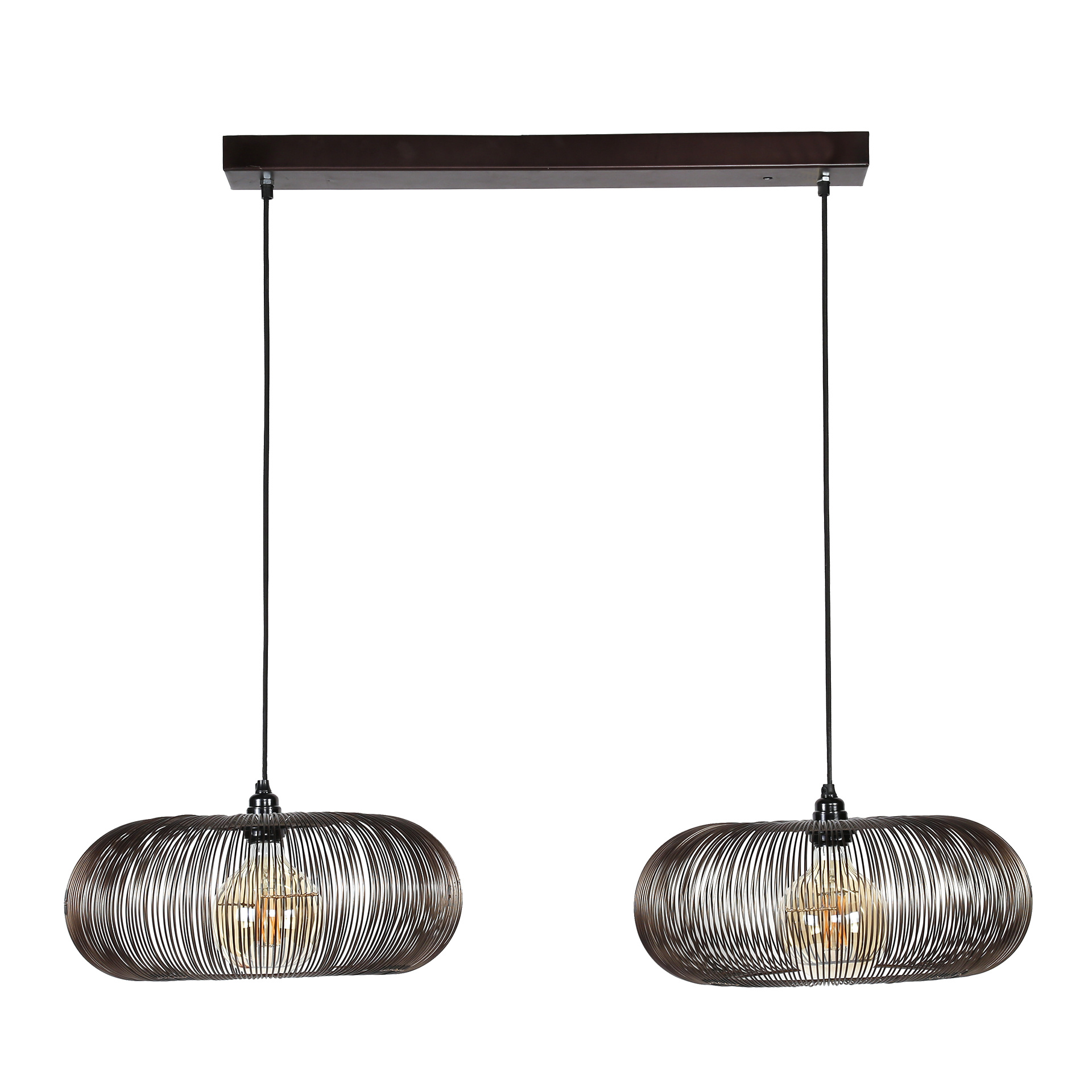 Hoyz - Hanglamp met 2 lampen - Koper kleurig - 150cm in hoogte verstelbaar  - Disk vorm Ø43 - Industriële Hanglamp voor woonkamer of eetkamer 