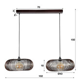 Hoyz - Hanglamp met 2 lampen - Koper kleurig - 150cm - Disk vorm Ø43