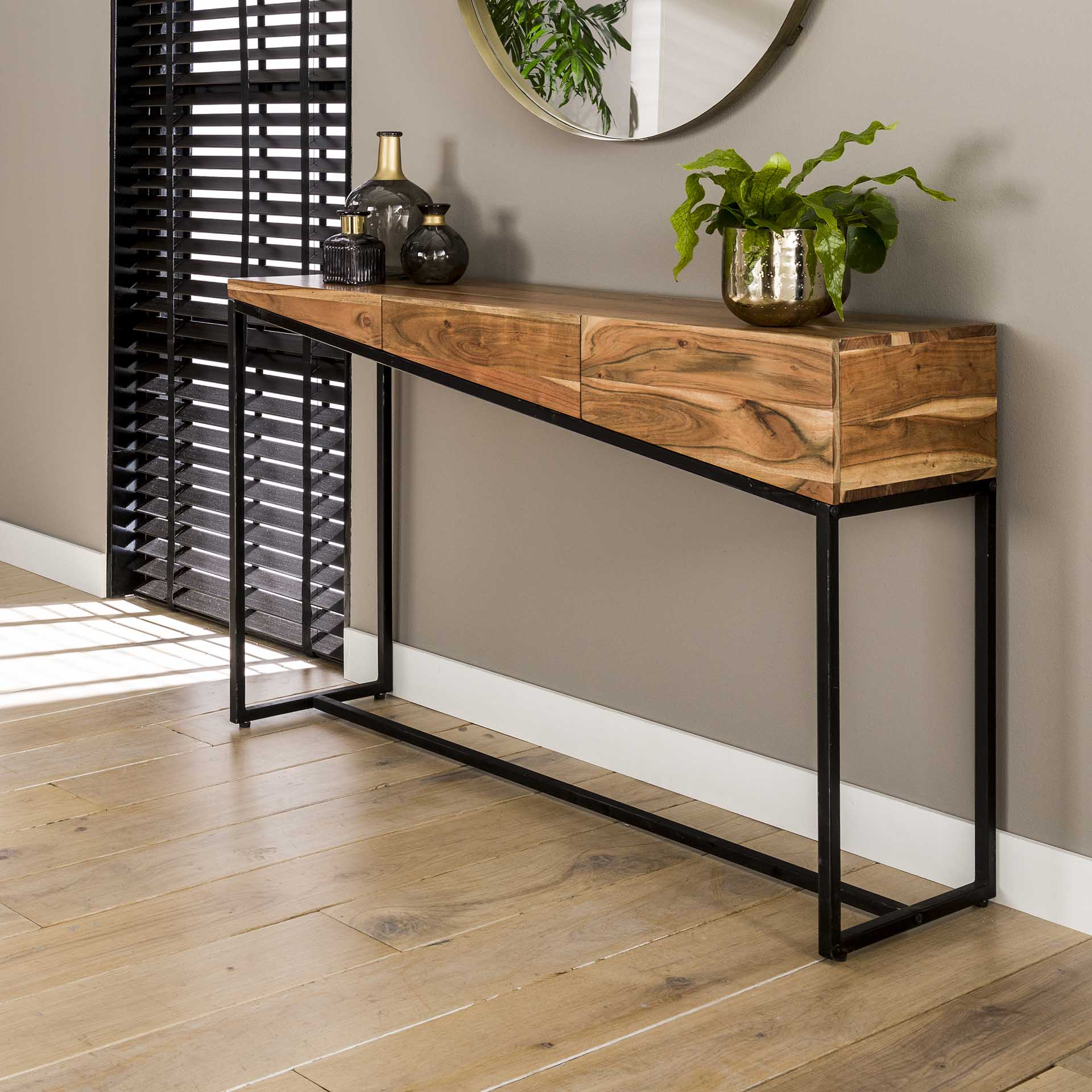 D - Kaptafel Slice - 2 Laden - Bruin - Metaal - 120x35x77
