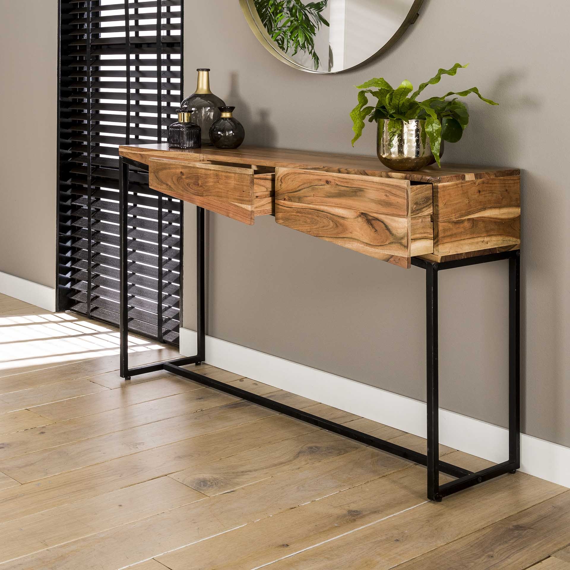 D - Kaptafel Slice - 2 Laden - Bruin - Metaal - 120x35x77