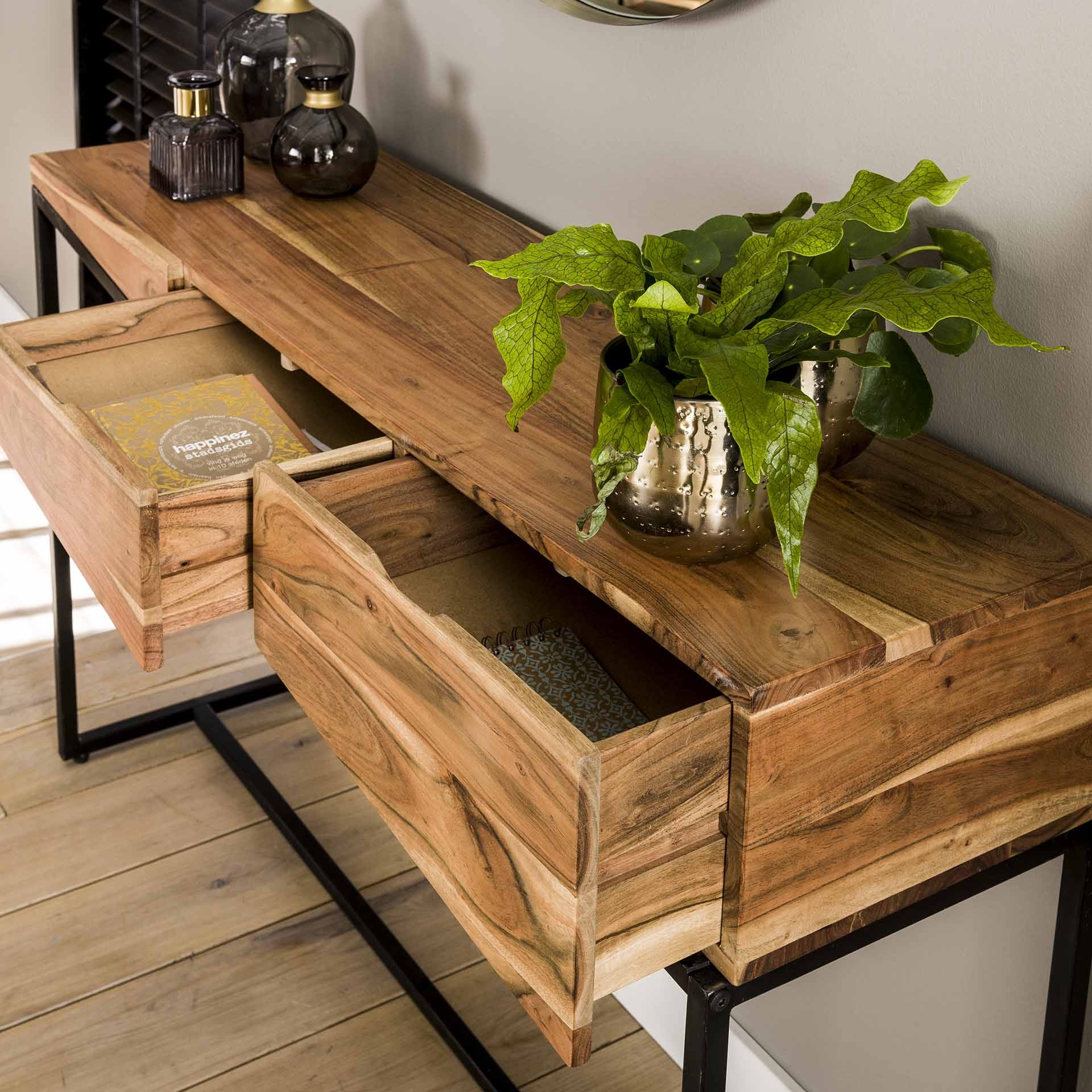 D - Kaptafel Slice - 2 Laden - Bruin - Metaal - 120x35x77