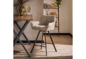 Hoyz - Barstoel Raster Boucle Zand - Draaibaar - 2 Stuks