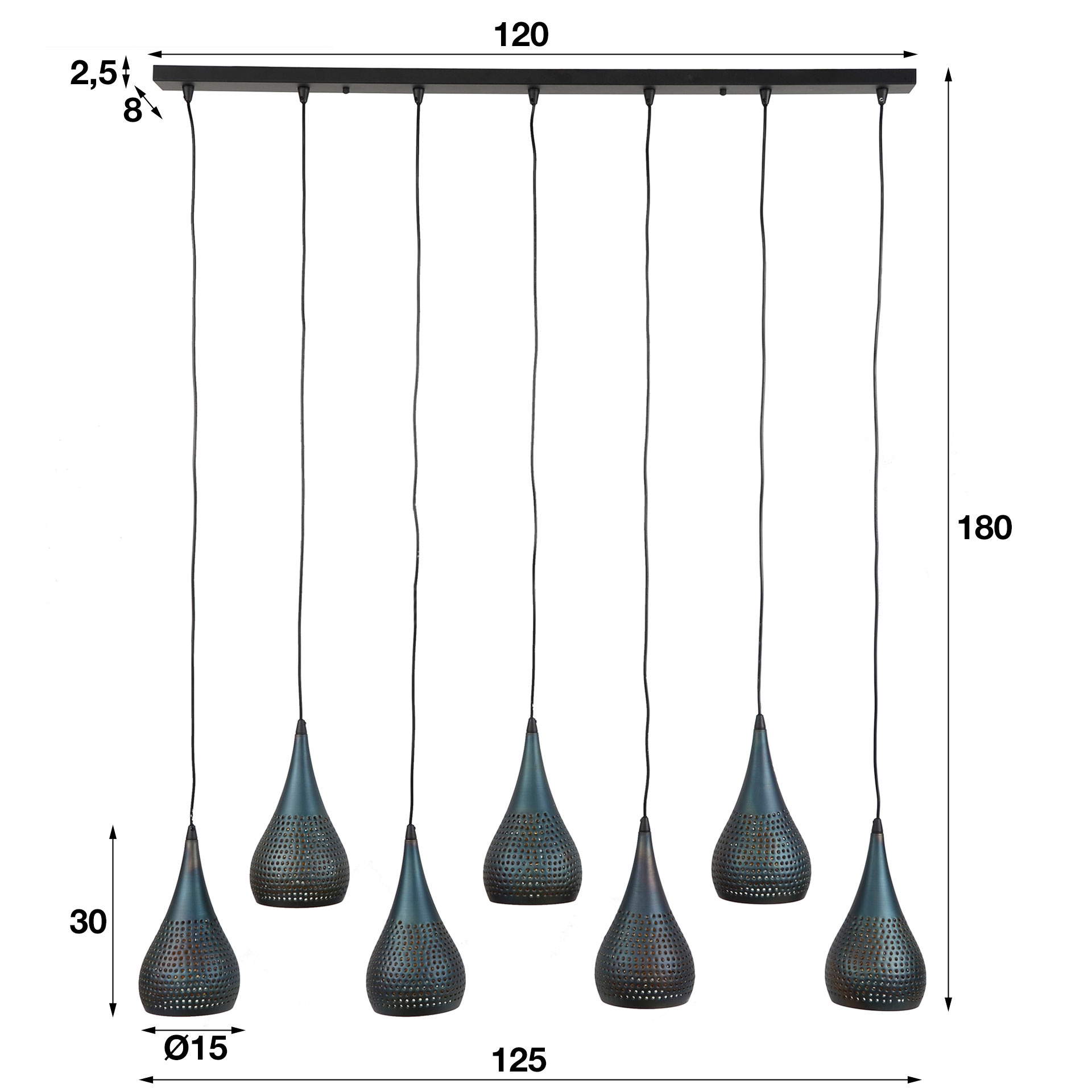 D - Hoyz - Hanglamp - 7xØ15 Druppelvormige Metalen Hanglampen - Transpart