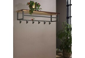 Hoyz - Kapstok Daytona met 6 Haken - Hoedenplank - Massief Saja hout - Bruin - 100x30x27