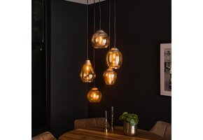 Hoyz - Hanglamp 5L  Mix - Getrapt mix - Amberkleurig glas