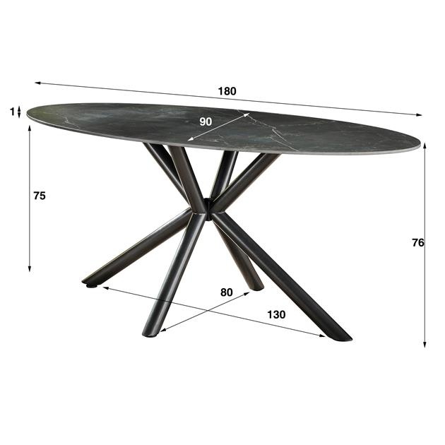 Hoyz - Eetkamertafel 180cm - Ovaal - Natural Black - 4 Personen