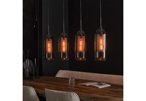 Hoyz - Hanglamp 4L Smoke - Glas-geperforeerd staal - Artic zwart