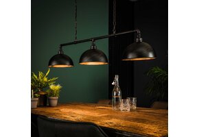 Hoyz - Hanglamp Industrial Tube - 3 Lampen - Halfronde Kap - Grijs/Zwart