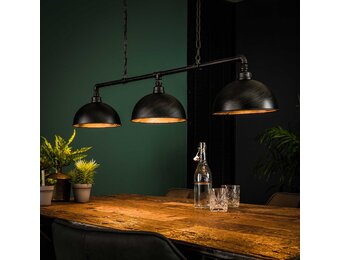 Hoyz - Hanglamp Industrial Tube - 3 Lampen - Halfronde Kap - Grijs/Zwart