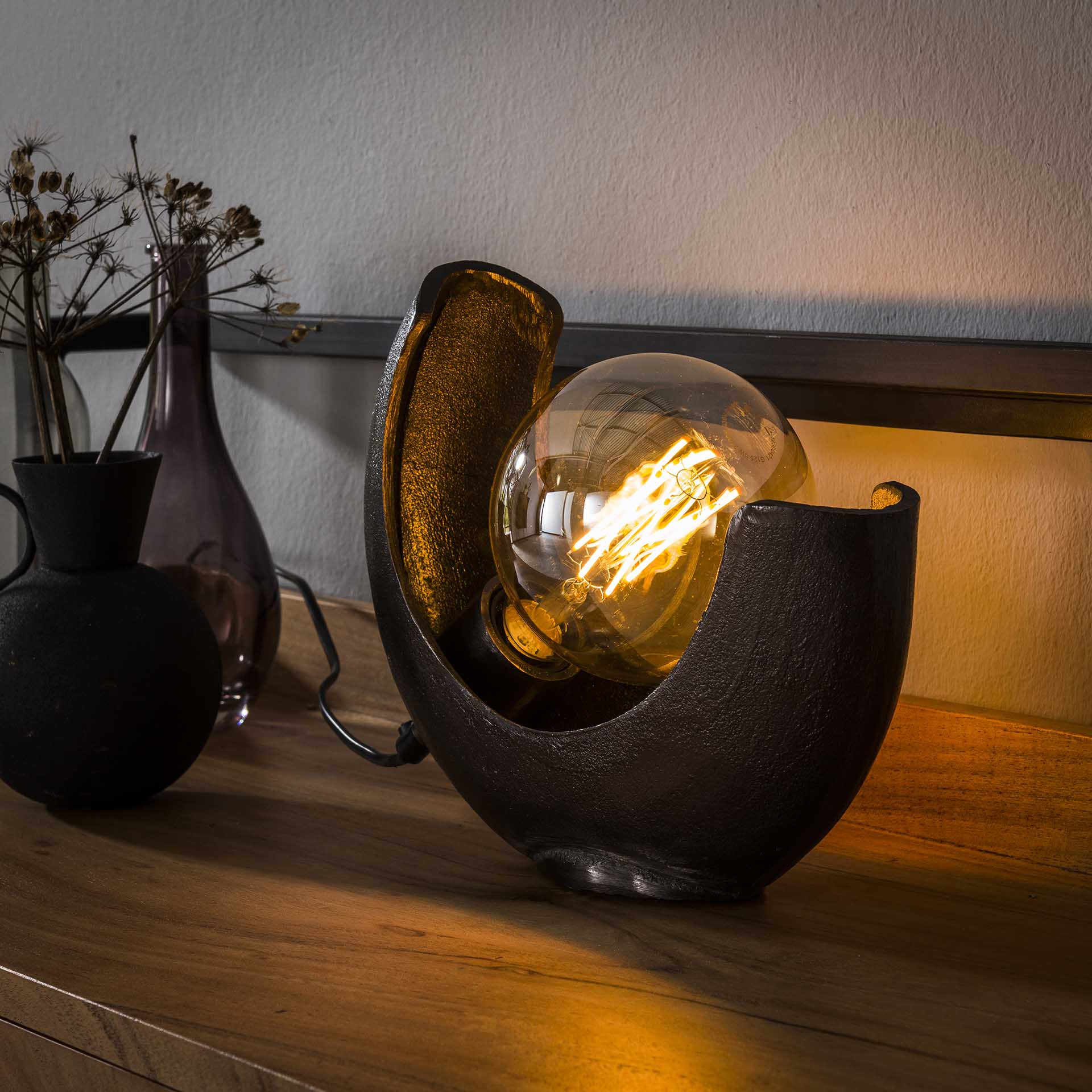 Hoyz - Tafellamp Half Moon - Zwart Nikkel - Industrieel - 28x10x24
