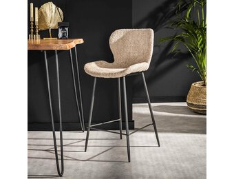 Hoyz Collection - Barstoel Ronde Buis 4 Stuks - Boucle Zandkleur