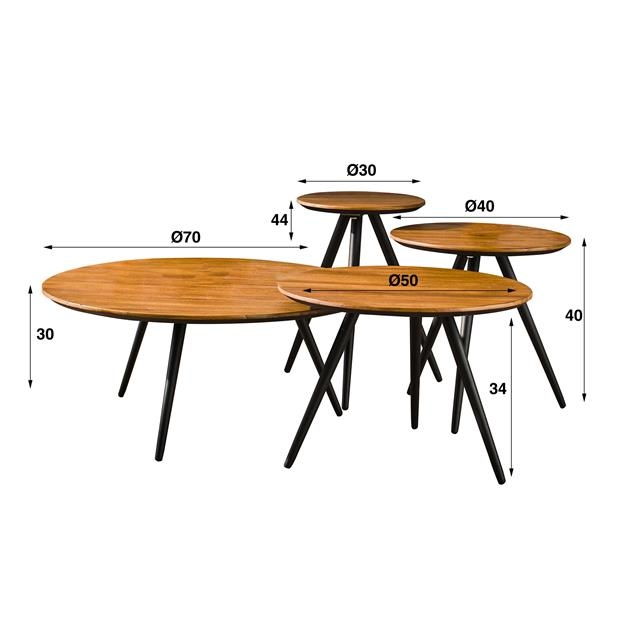 Hoyz Collection - Salontafel Teca Lichtbruin - Rond - Set van 4