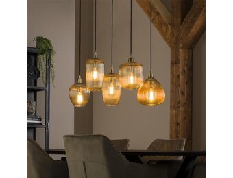 Hoyz - Hanglamp 5L Stripe Glass Mix - Amberkleurig Glas