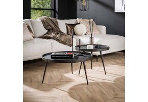Hoyz - Salontafel Rond Metallic - Zwart - Set van 2 - 76x76x40