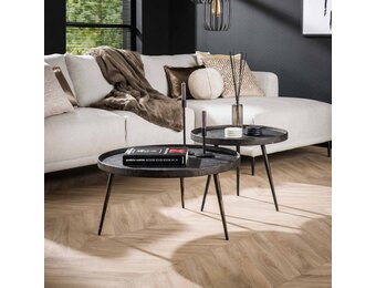 Hoyz - Salontafel Rond Metallic - Zwart - Set van 2 - 76x76x40