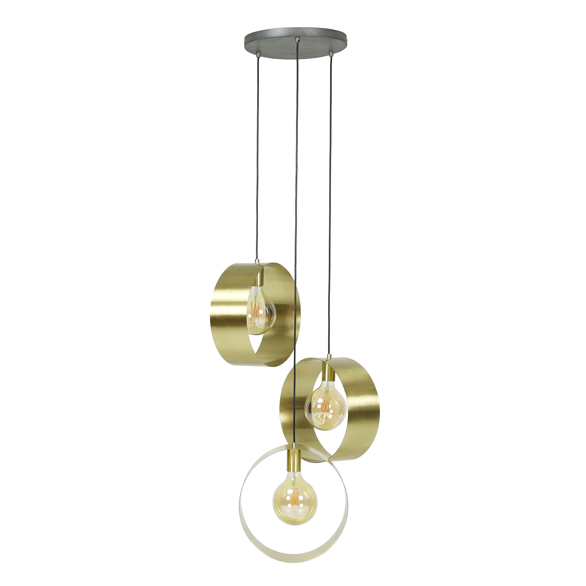 D - Hoyz - Hanglamp Vegas met 3 ronde lampen - Goud afgewerkt - 150cm lang - Getrapt - Industriële Hanglamp voor woonkamer of eetkamer