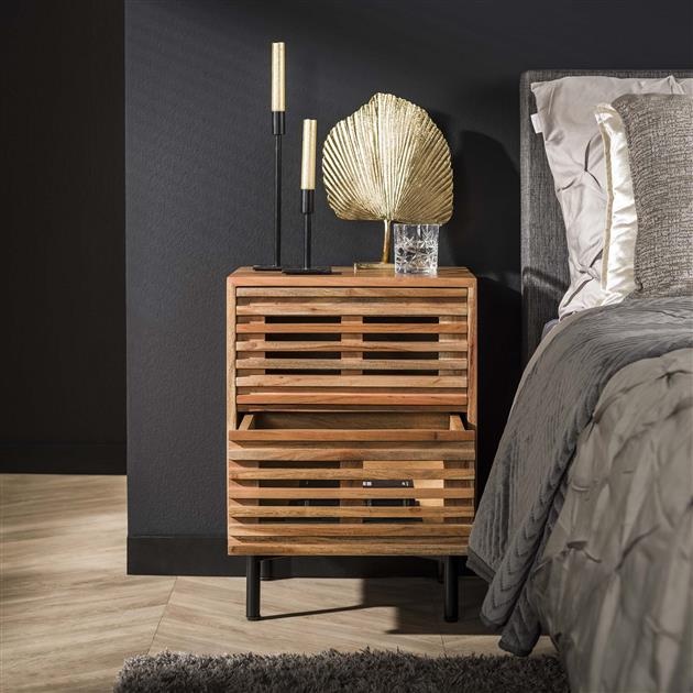 Hoyz Collection - Nachtkastje 2 Lades Slide - Massief Acacia Naturel