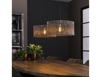 Hoyz - Hanglamp 2L Stringshade - Metaal - Zwart Nikkel - 120x45x150