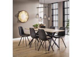 Hoyz Collection - Eetkamertafel blad ovaal - Eettafel Eiken Antique Wash - Zwart metalen frame  - Voor 6 Personen - 190x90cm