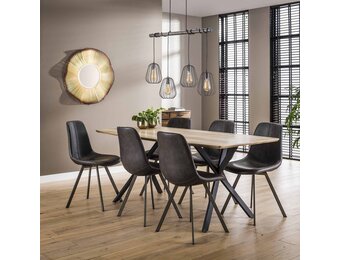 Hoyz Collection - Eetkamertafel blad ovaal - Eettafel Eiken Antique Wash - Zwart metalen frame  - Voor 6 Personen - 190x90cm