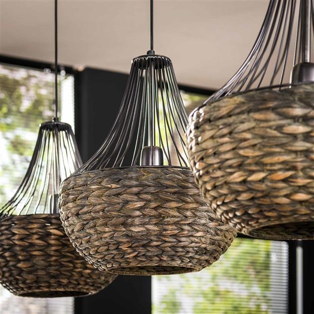 Hoyz Collection - Hanglamp 3x Kegel Waterhyacint - Zwart Nikkel