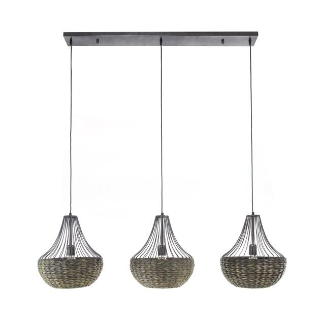 Hoyz Collection - Hanglamp 3x Kegel Waterhyacint - Zwart Nikkel