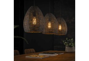 Hoyz - Hanglamp - 3x Ø26 Ovale Metalen Hanglampen - Armor - Burned Finish