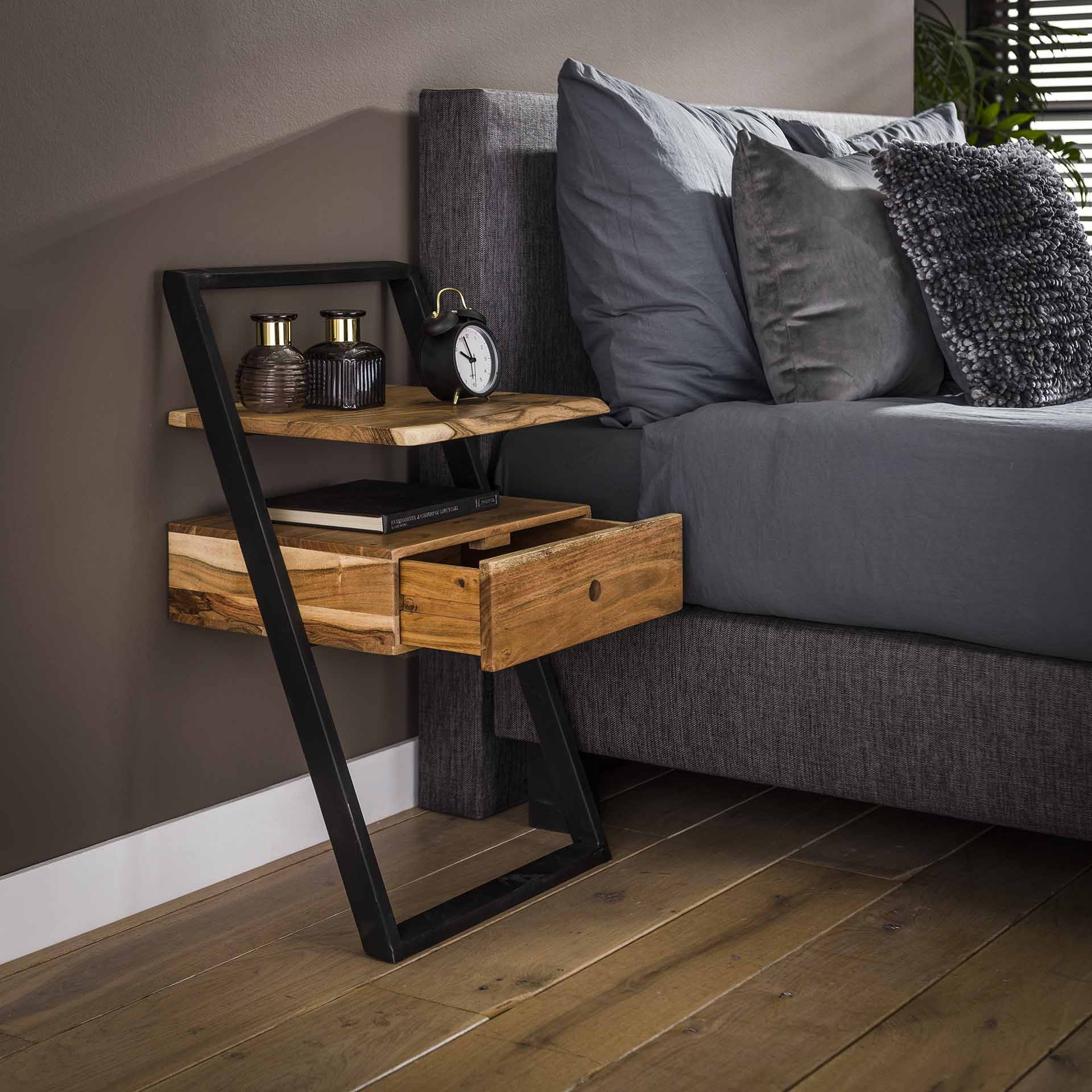 Hoyz - Nachtkastje Lean - Zwart/Bruin - 45x35x77