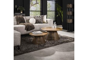 Hoyz - Salontafel Tweak - Massief Mango - Zandkleur - Set van 2