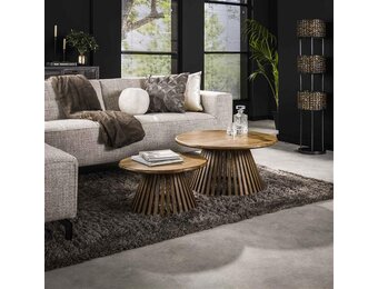 Hoyz - Salontafel Tweak - Massief Mango - Zandkleur - Set van 2