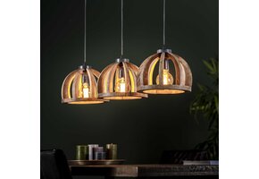 Hoyz - Hanglamp - 3 lampen - Gebogen houten spijlen Ø30 - Stoere look -Mango naturel