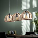 Hoyz - Hanglamp gemaakt van naturel mangohout- 3 lampen - Gebogen houten spijlen Ø30 - Stoere look -150cm in hoogte verstelbaar - Industriële Hanglamp voor woonkamer of eetkamer