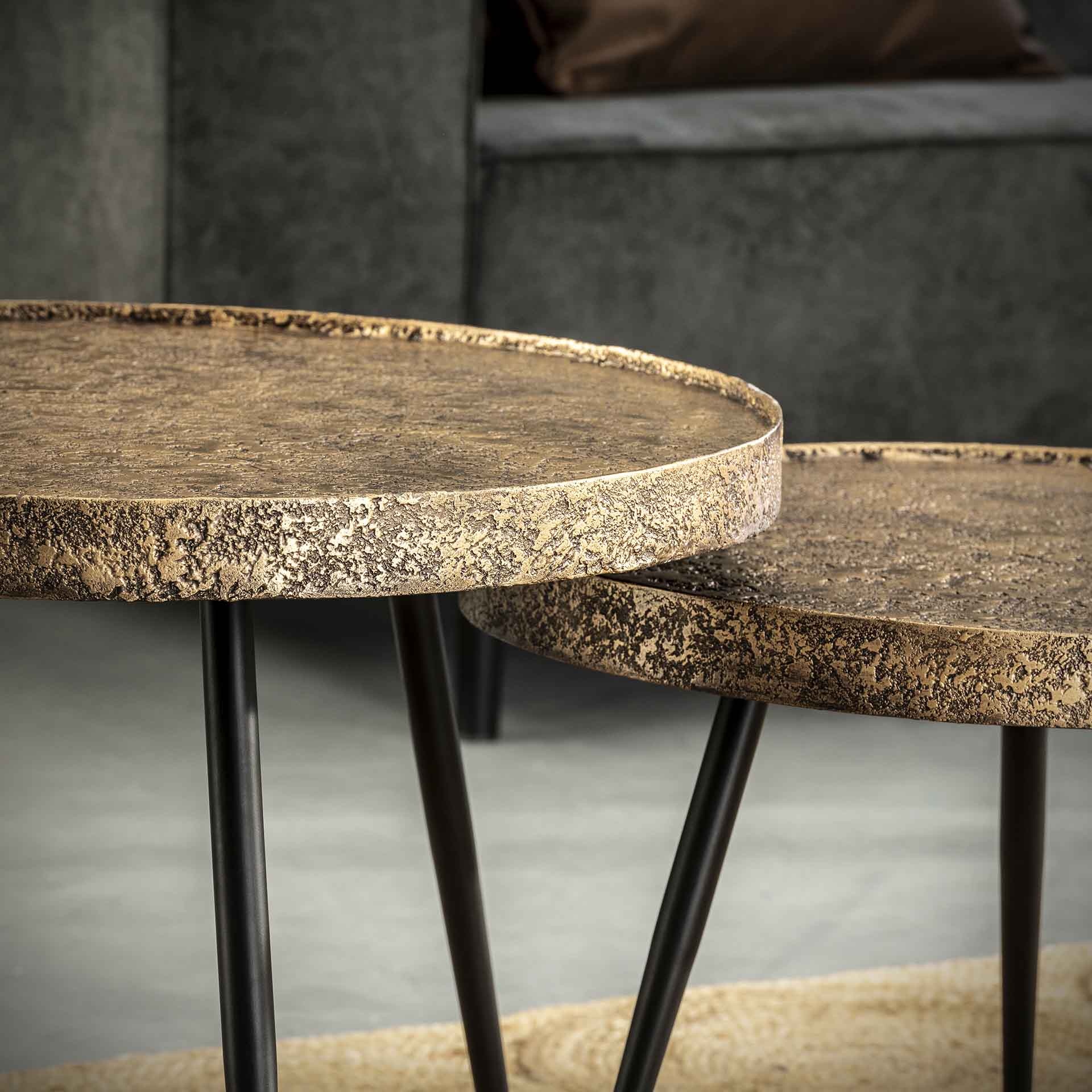 Hoyz - Salontafel Rond Metallic - Goudkleurig - Set van 2