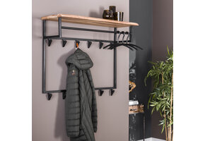 Hoyz - Kapstok Edge Hoog - 12 Haken - Hoedenplank - Massief Acaciahout - 100x33x80