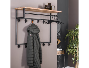 Hoyz - Kapstok Edge Hoog - 12 Haken - Hoedenplank - Massief Acaciahout - 100x33x80