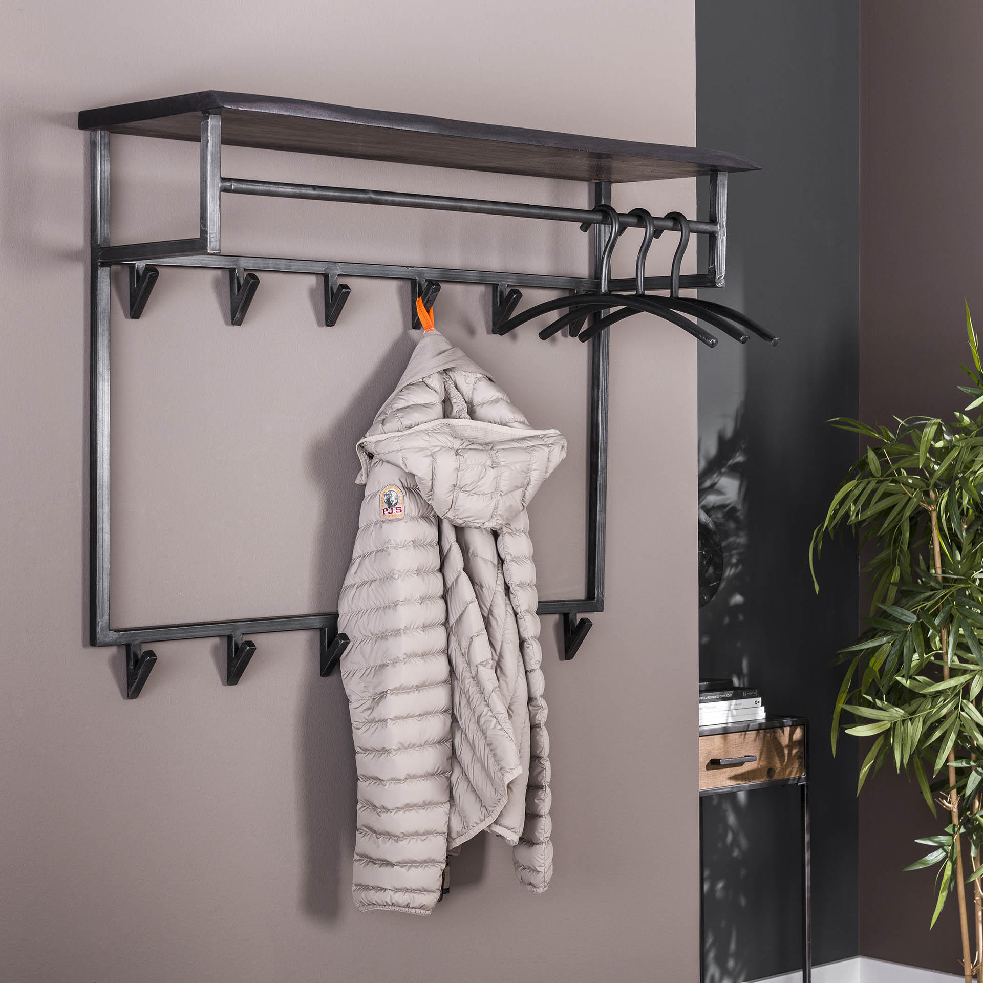 Hoyz - Kapstok Yucon Hoog - 12 Haken - Hoedenplank - Massief Acaciahout - 100x30x80