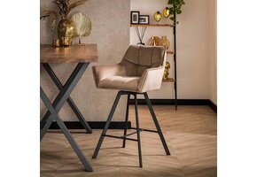 Hoyz - Barstoel Raster Velours Champagne - Draaibaar - 2 Stuks