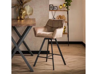 Hoyz - Barstoel Raster Velours Champagne - Draaibaar - 2 Stuks