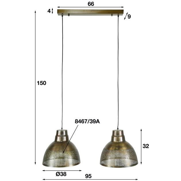 Hoyz - Hanglamp 2xØ38 screen / Brons antiek