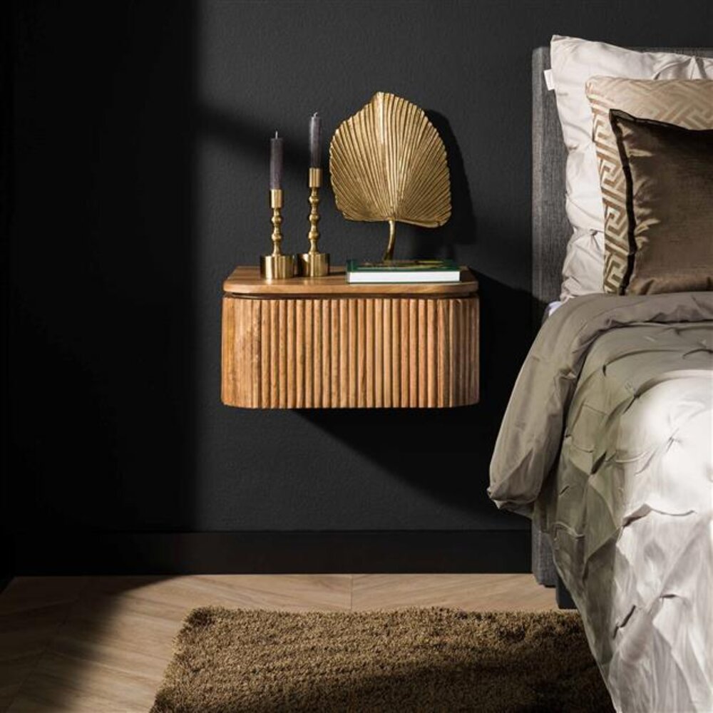 HEYZOEY Zwevend nachtkastje, klein, modern, heen en weer bewegend nachtkastje met lade, bewegende planken voor slaapkamer, badkamer (eiken rotan