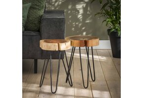 Hoyz - Bijzettafel Stam - Ø32cm - Set van 2 - Bruin - Hout