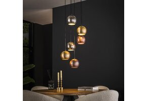Hoyz Collection - Hanglamp 6x Bol Getrapt Metal Print - Mat Nikkel Mix Color