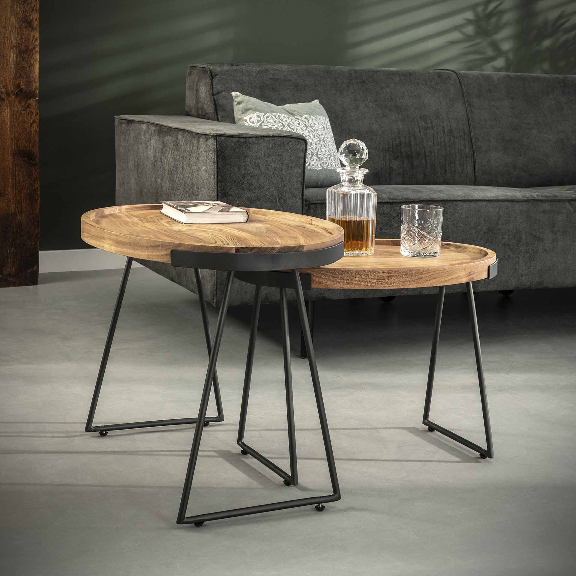 D - Hoyz - Bijzettafel Set van 2 - Ovaal - Hout - 66x46x48