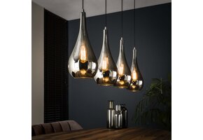 Hoyz - Hanglamp met 4 lampen - Serie Silver Drop - Handgeblazen glas